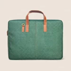 Elegant Green Jute Laptop Sleeve - Minimalist Design with PU Leather Touch