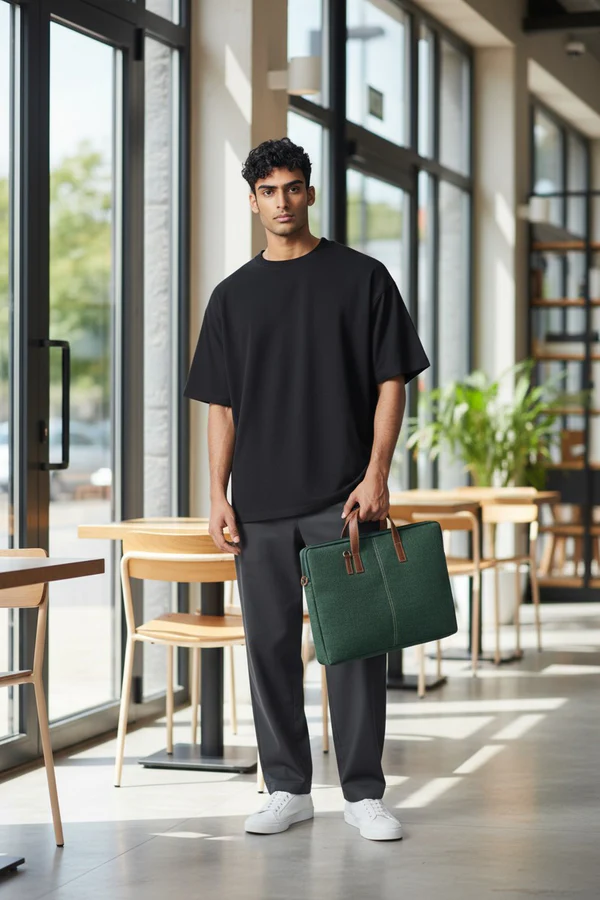 Elegant Green Jute Laptop Sleeve - Minimalist Design with PU Leather Touch - Image 7