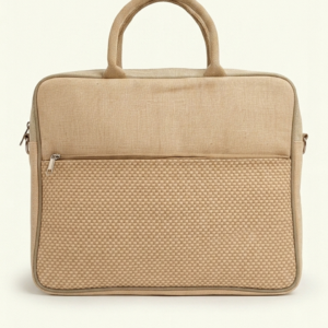 Premium Jute Fabric Laptop Briefcase – Dual-Texture Front