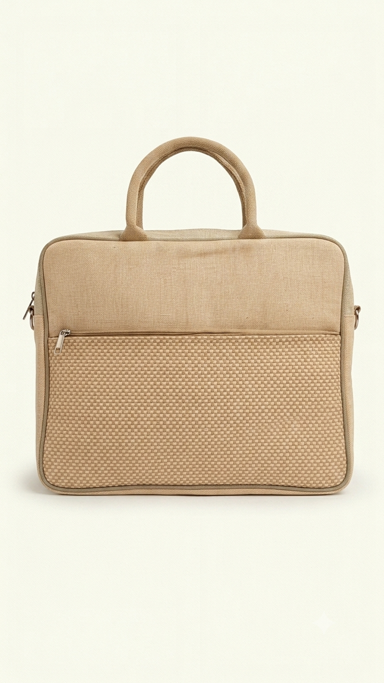 Premium Jute Fabric Laptop Briefcase – Dual-Texture Front