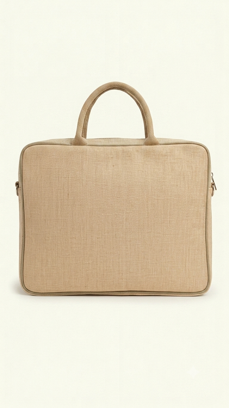 Premium Jute Fabric Laptop Briefcase – Dual-Texture Front - Image 2