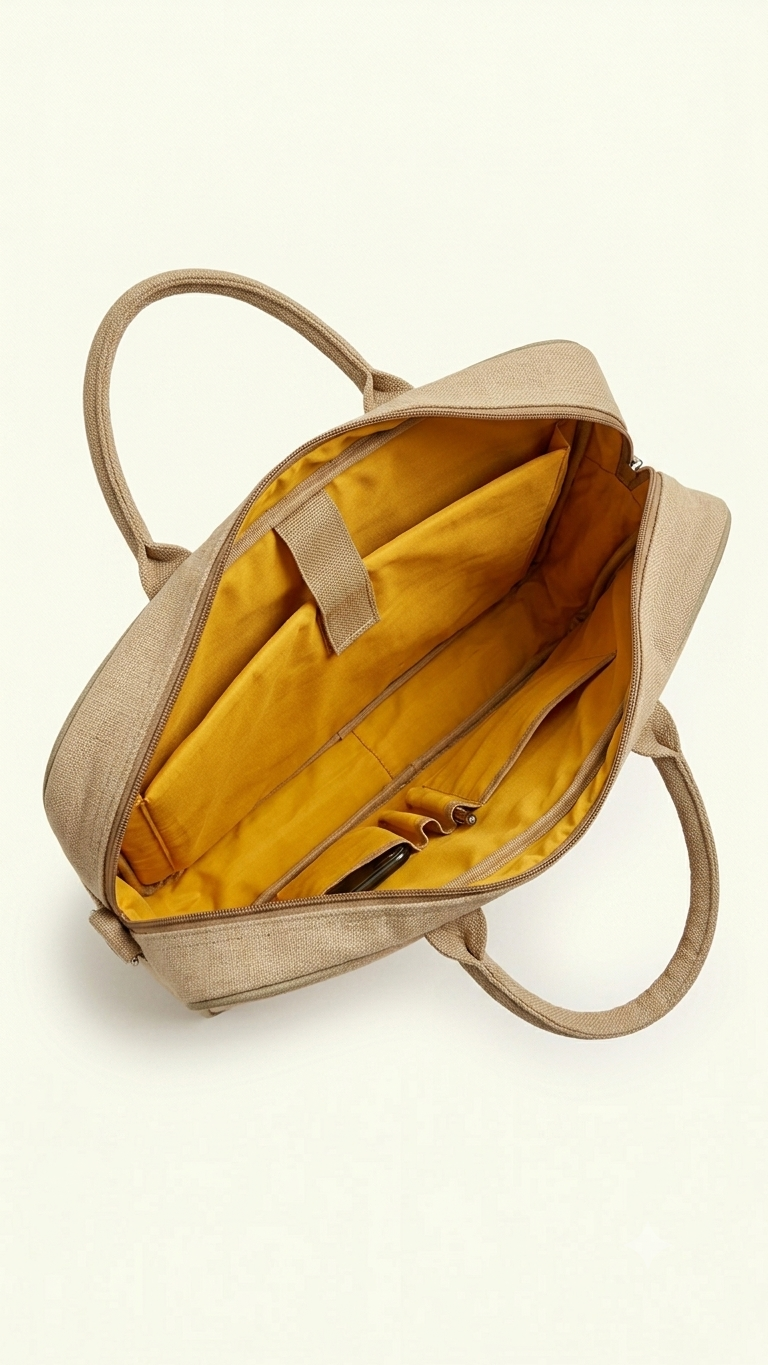 Premium Jute Fabric Laptop Briefcase – Dual-Texture Front - Image 4